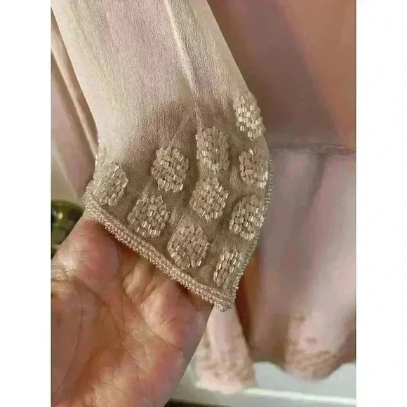 NWT SCALA Womens Pink 100% Silk Beaded Lined Dress size 6 with cover bridal